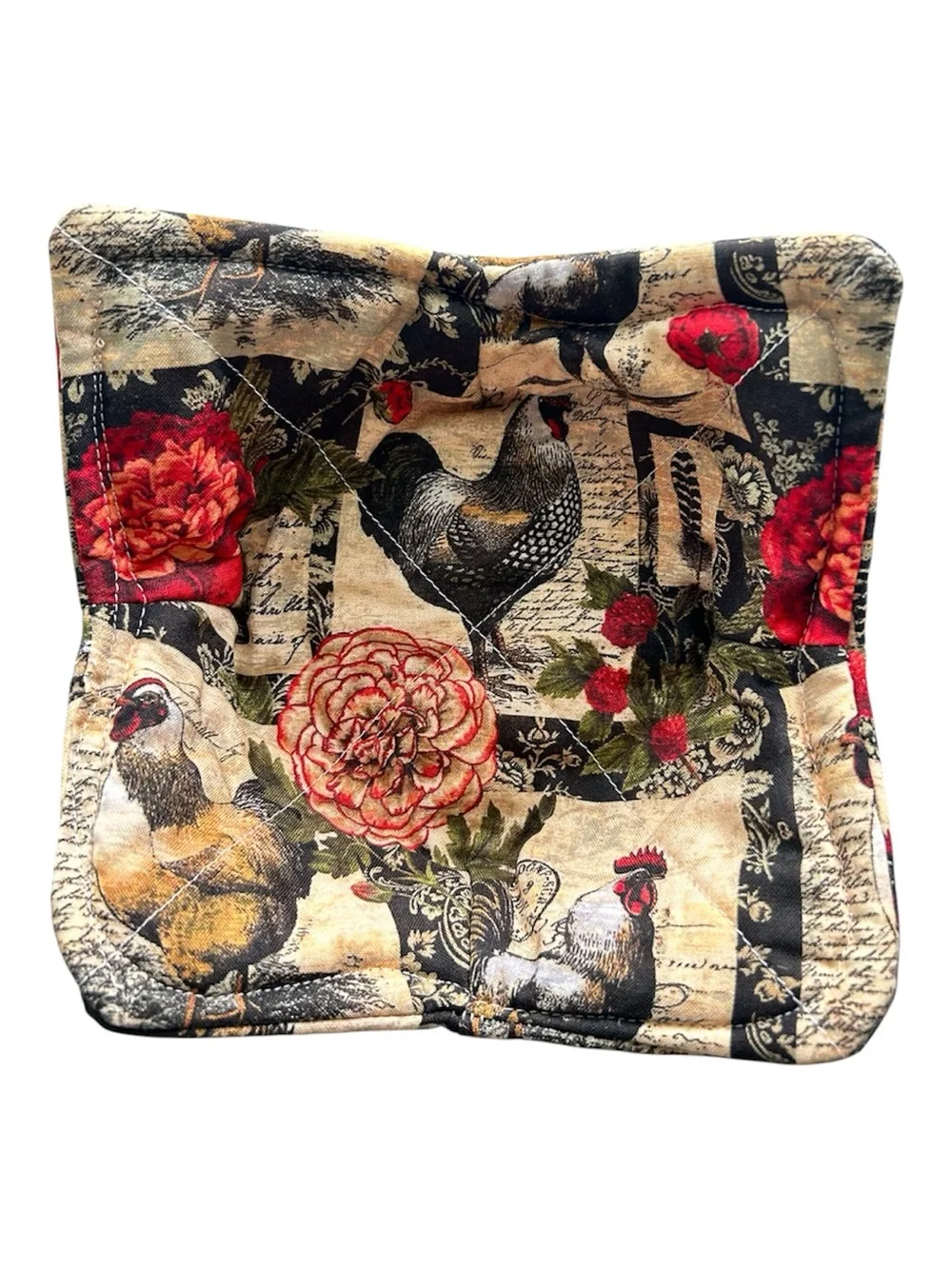 Hand Crafted Farmhouse Chickens Microwave Bowl Cozy 100% Cotton